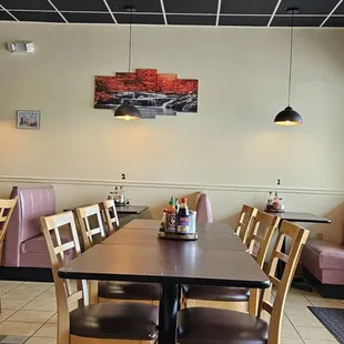 a table and chairs in a restaurant