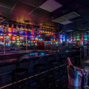 a bar with neon lights