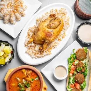 various dishes of food