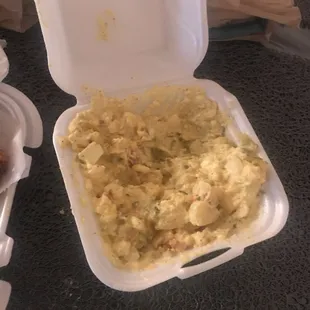a container of scrambled eggs