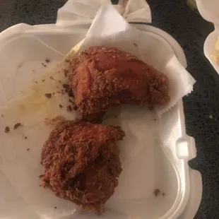 fried chicken in a styrofoam container