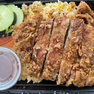Fried Crispy Chicken Over Fried Rice
