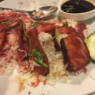Roasted Pork and Crispy Pork Belly over Rice