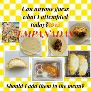 Empanadas cheesy beef potato, also comes in bacon egg &amp; cheese, and chicken.