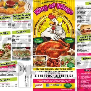 menu for king of wings