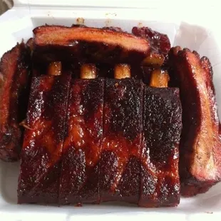 ribs in a styrofoam container