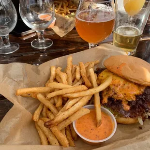 a burger and french fries