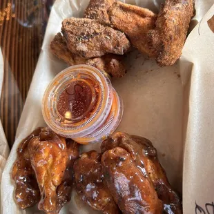 Dry Cajun rub wings and Memphis bbq wings