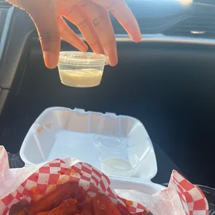Then got the nerve to charge EXTRA for Ranch! This one sauce enough for ONE wing! Do better !
