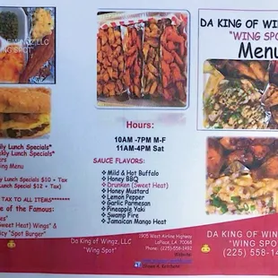 Menu: Hours and Daily lunch specials