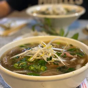 65. Pho Chay (in the back) &amp; Pho w/ Beef Strips, Meatballs, Tripe, &amp; Tendon