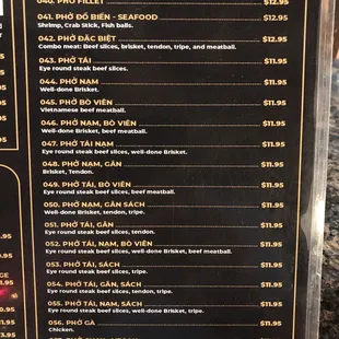 Pho menu