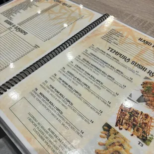 sushi and sashimi, menu