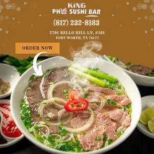 a bowl of pho sushi