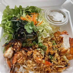 shrimp, rice, and salad