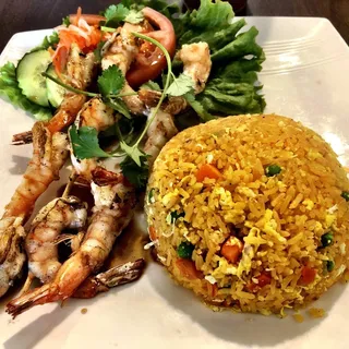 Grilled Shrimp Skewers with Fried Rice