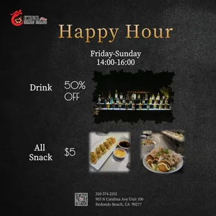 Happy hour Friday-Sunday 14:00-16:30