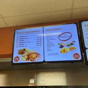 menus and prices on the wall