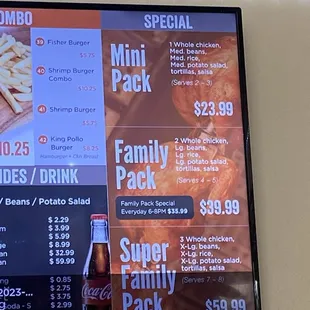 Whole chicken family pack - Menu