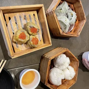 Pork Hash, Steamed shrimp/chives dumpling, steamed bao