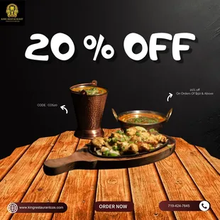 Hungry, but cravings for something more exciting than the usual? Order from King Restaurant Indian Kitchen and Bar and get 20% Off