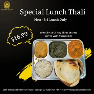 Experience King Restaurant Lunch Thali Special for just $16.99! Begin your day with a delectable and fulfilling meal.