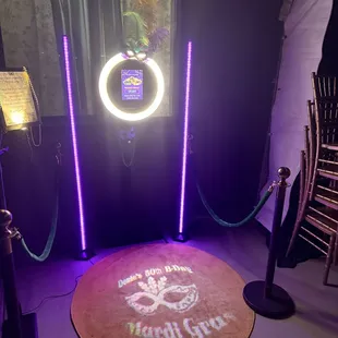 Our Mardi Gras set up with custom projection.