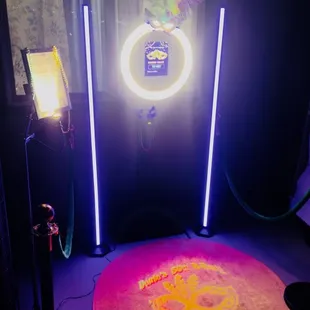 Mardi Gras Party! This was our set up for a 50th birthday celebration Mardi Gras theme, with custom carpet projection.