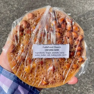 They were selling these at the counter. Delicious, all-natural peanut brittle. It came from a local church, so I burned my hand holding it.