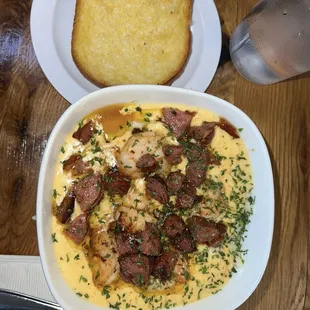 Shrimp &amp; Grits Bowl with a Side of Toast $16