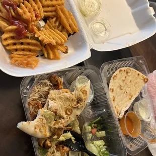 It's suppose to be the combo plate. None of the sauces have flavor.