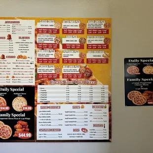 Menu on the wall