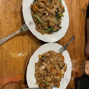 Drunken Noodle (top / left) with tofu, Pad Z Ew with Tofu (bottom/ right)