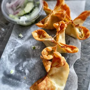 Crab Rangoon (ate some before photo). My guilty pleasure.