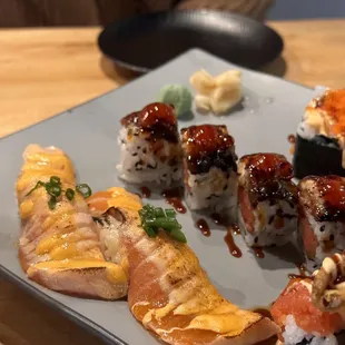 a variety of sushi on a plate