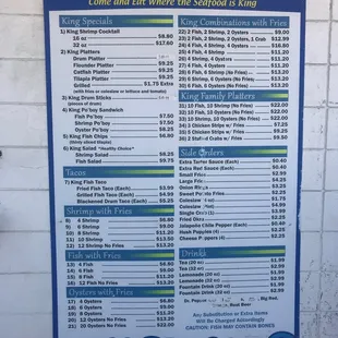 Prices are a little higher than they are on the previous menus.