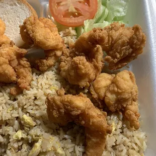 Small fried shrimp (8) with shrimp fried rice - closeup....rice is sooo good