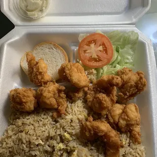 Small fried shrimp (8) with shrimp fried rice - delicious rice!