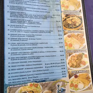 the menu of the restaurant