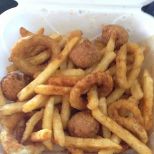 Cajun fries, hush puppies, and onion rings!