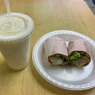 Pina colado smoothie and Turkey Avocado wrap