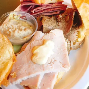 Triple play turkey, beef brisket, corned beef sliders