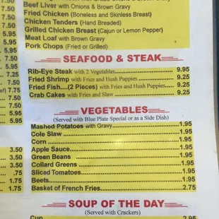 Updated Menu as of 1/13/2016