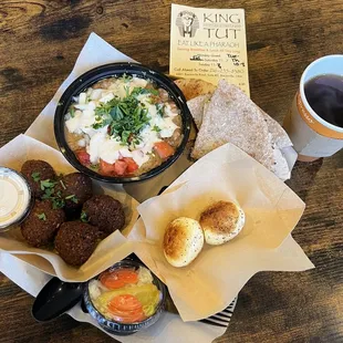 Sampler , Falafel , beans , egss