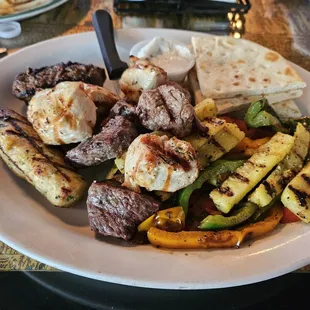 Mixed grilled plate- veggies were amazing but the steak was dry.