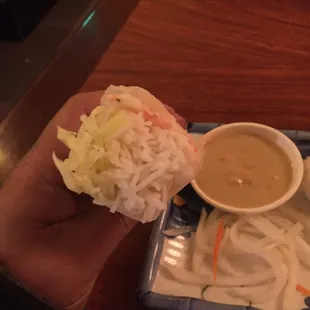 Barely any lettuce. Basically just noodles and shrimp. Authentic spring rolls should be shrimp and pork, basil, mint, lettuce and noodles.