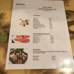 Sushi menu