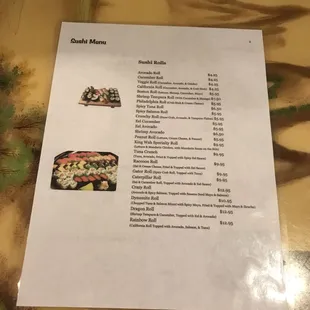 Sushi menu