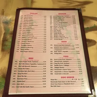 menu