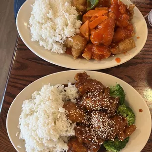 Top: sweet and sour chicken Bottom: sesame chicken